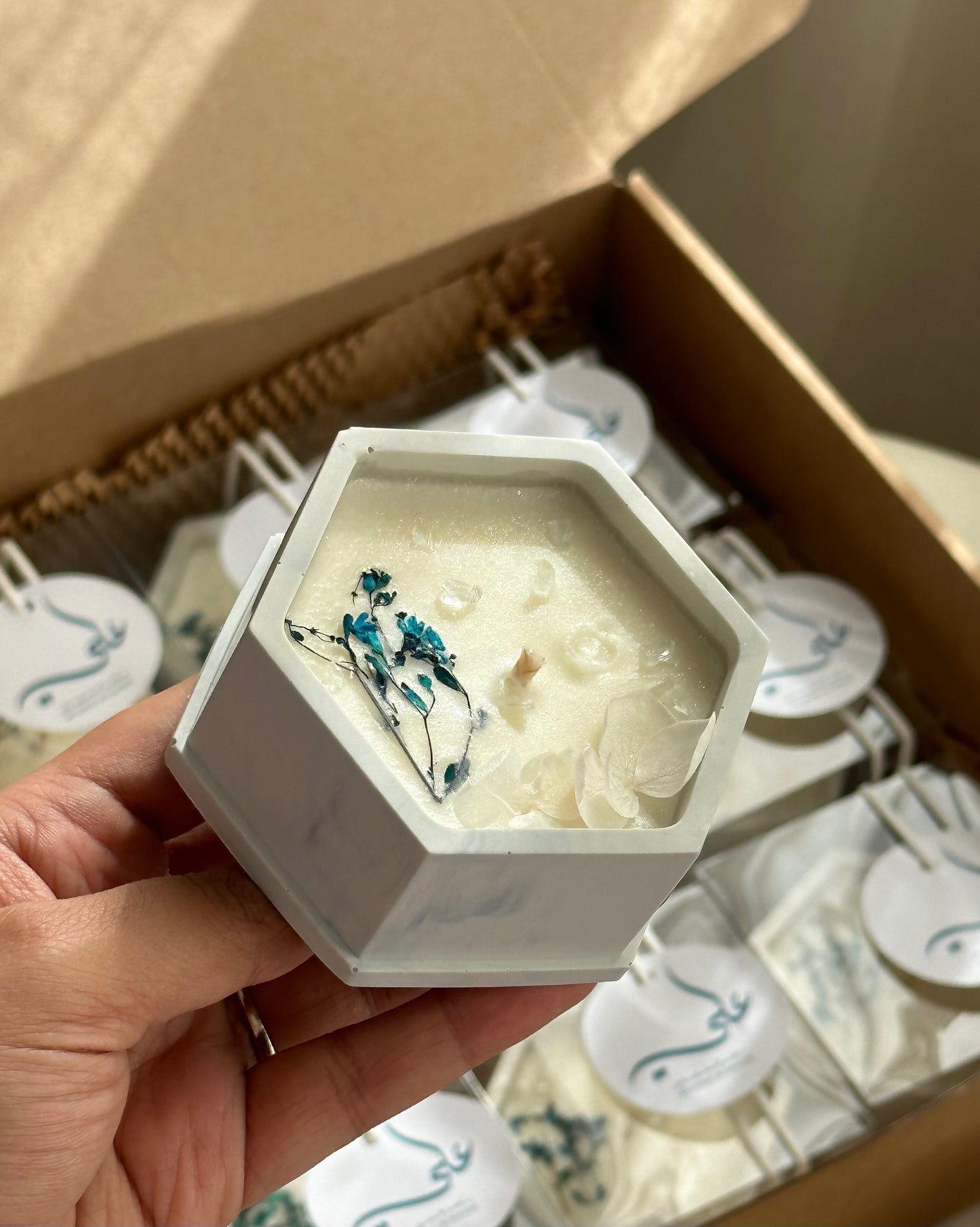 Blue Teal Flower Candles شموع ورد التيل الازرق