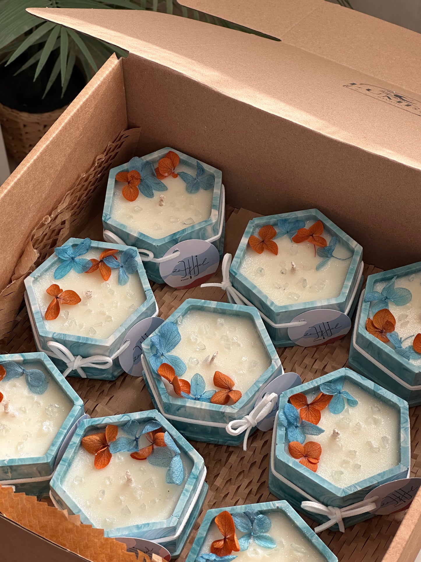 Sky Blue and Rust Candles شموع اللون الازرق السماوي والبرتقالي ⁩⁩⁩⁩